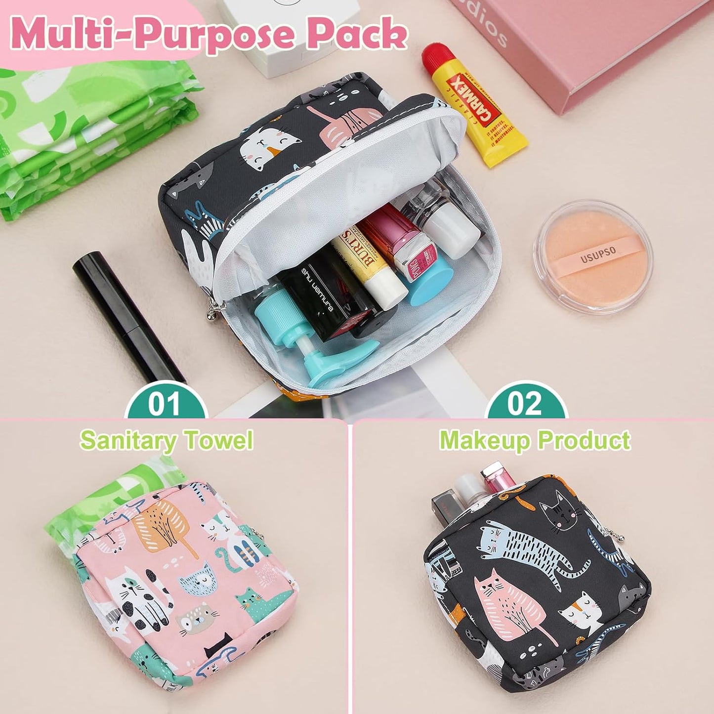 Desing Wish Portable Period Bag for Teen Pads & Sanitary Napkins, Small Tampons - Sanitary Napkin Storage Bag & First Period Gift for Teen Girls (Dazzling Horse)