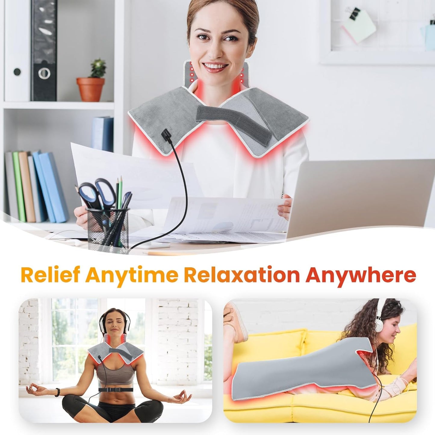 Red Infrared Light Device for Back: Neck Shoulder Body Pain Relief, Electric Heated Red Light Therapy Device, 660nm&850nm Dual-chip LED Wrap Pad Muscle Relaxing for Women Men at Home 6 Timers Auto‑Off