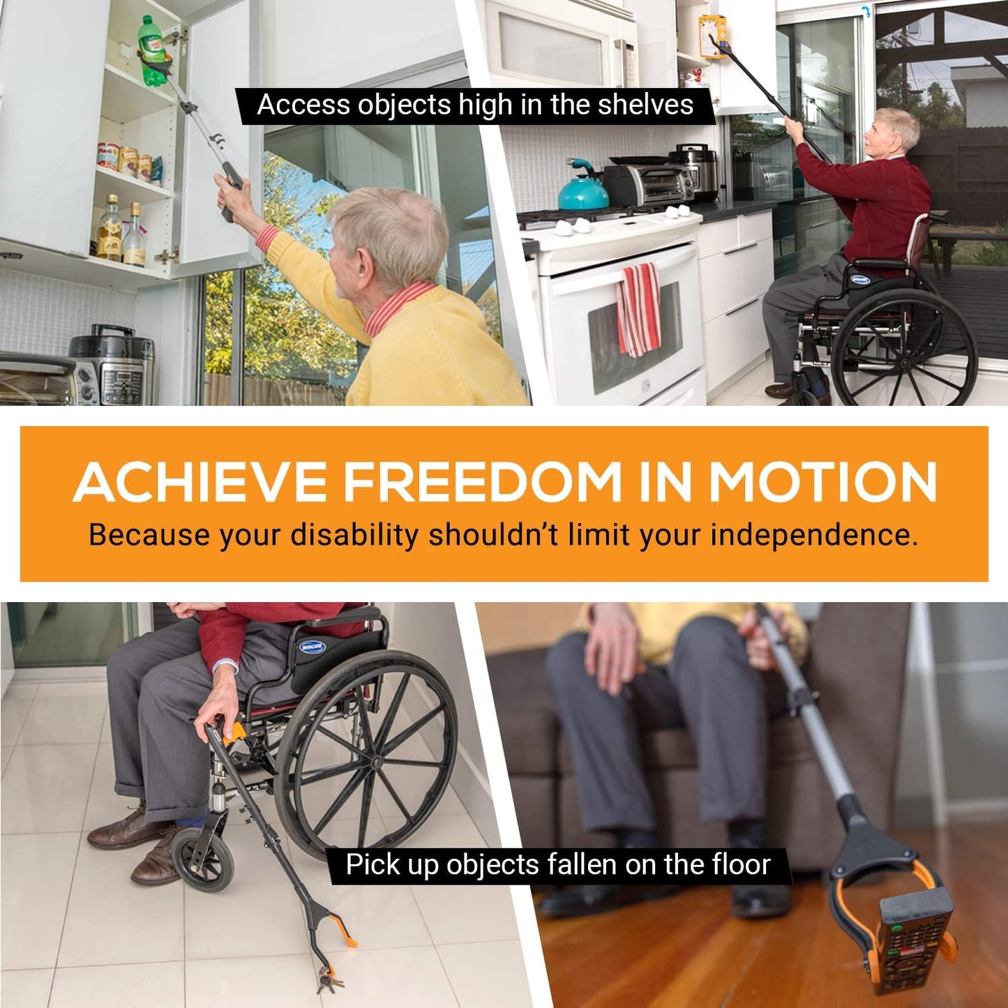 EZPIK 40" long extended grabber reacher tool for elderly - trash hand grabber pickup sticks for seniors - telescoping extension grabber claw pickup tool - hand extension magnetic folding grabber 2pack