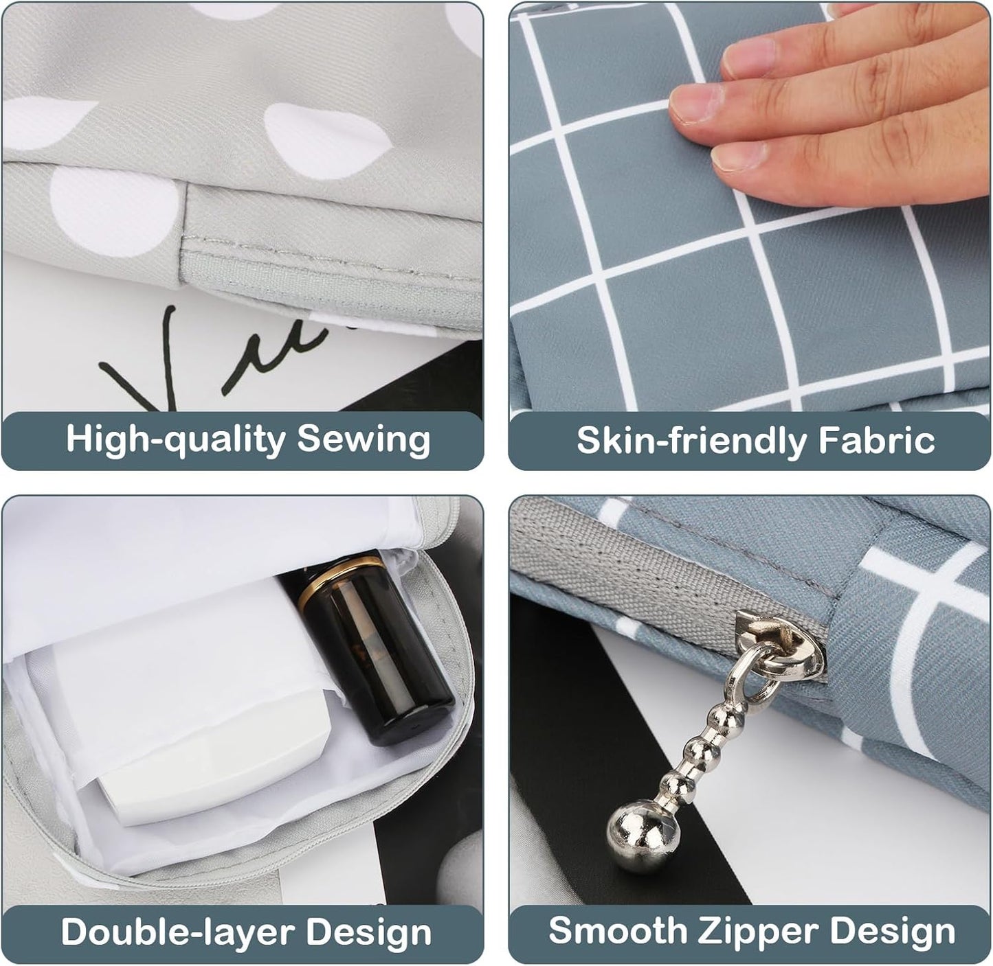 Desing Wish Period Bag, Sanitary Napkin Storage Bag for Feminine Pads Panty Liners Tampons and Reusable Pads, Sanitary Pads Pouches First Period Kit for Teen Girls Women Ladies 2 Pack (Dots/Grids)