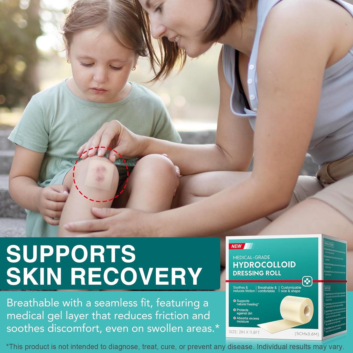 2Pack Hydrocolloid Roll for Wound Care (2IN X11.8FT), Medical Grade Self-Adhesive Hydrocolloid Patch Bandages for Wound Healing,Ultra-Thin & Waterproof, Scar Prevention, Burn Care