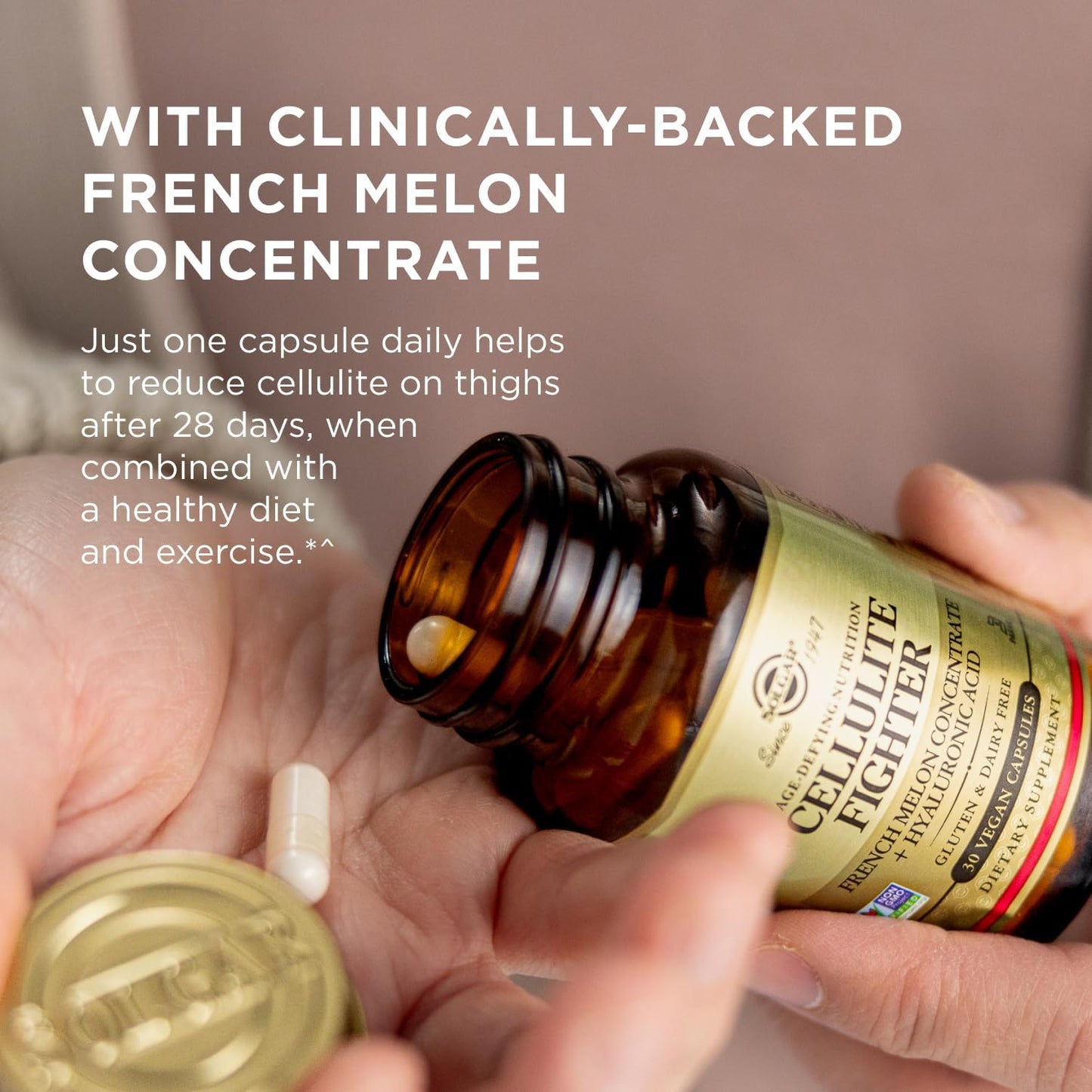 Solgar Cellulite Fighter Skin Vitamin and Mineral Supplement, Support Smooth Skin with French Melon Concentrate, Hyaluronic Acid and Vitamin C Supplement, Age-Defying Nutrition for Women, 30 Servings