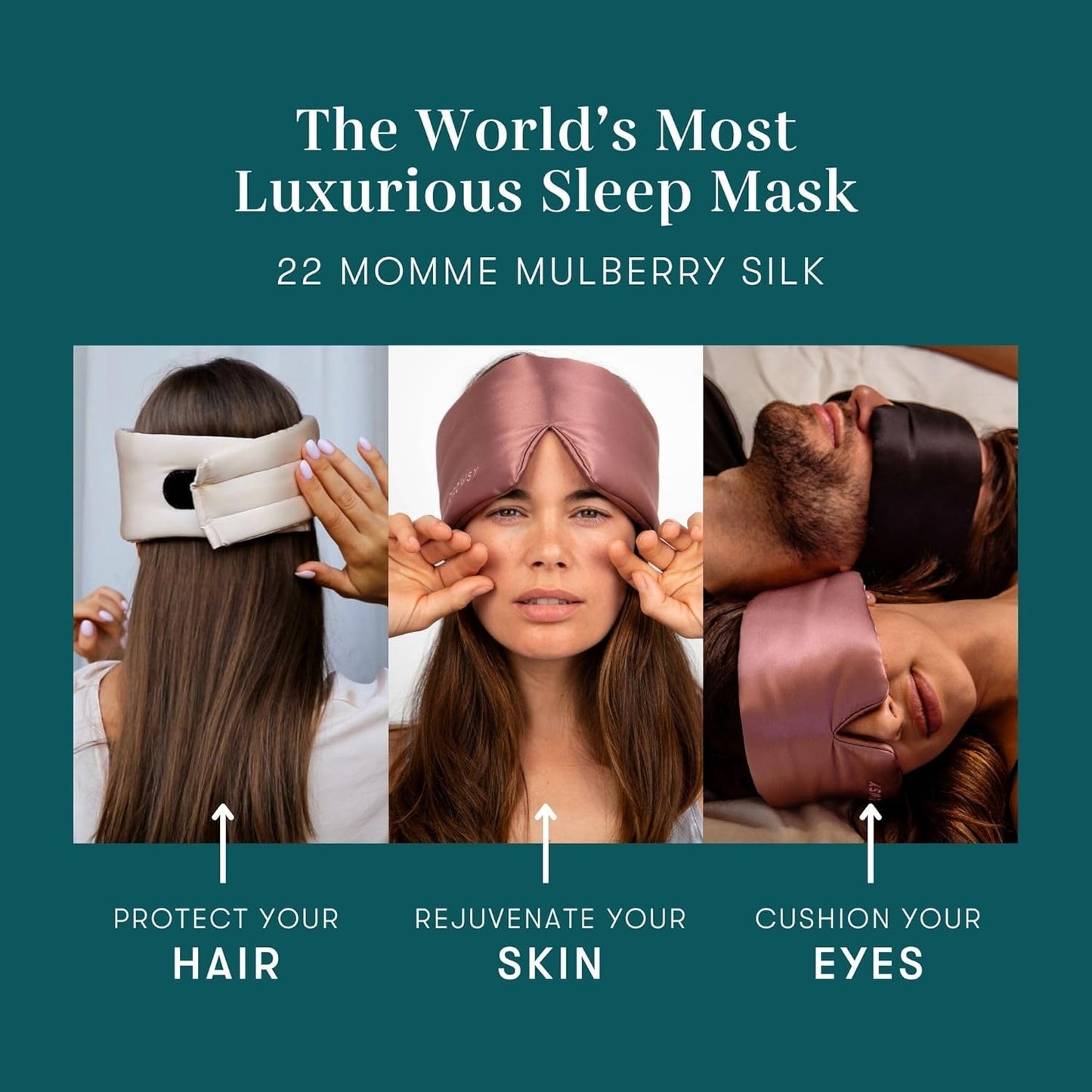 DROWSY Silk Sleep Mask - Face-Hugging, Padded Cocoon for Luxury Sleep in Total Darkness - 100% Pure Mulberry Silk (Green Sapphire)