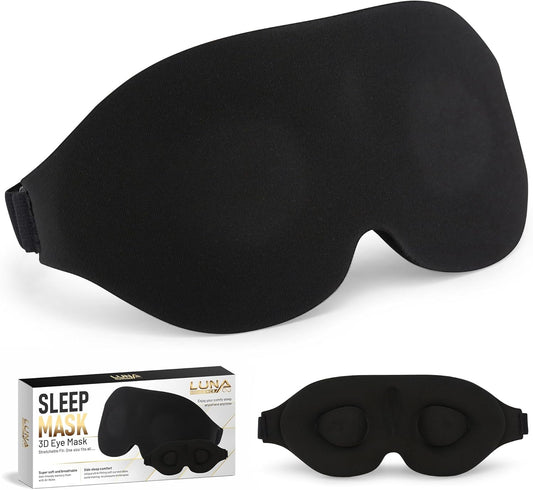 3D Sleep Mask with Travel Storage Bag – Blackout Eye Mask for Sleeping, Side Sleepers & Travel – Soft Memory Foam, Adjustable Strap, Lightweight & Comfortable Fit