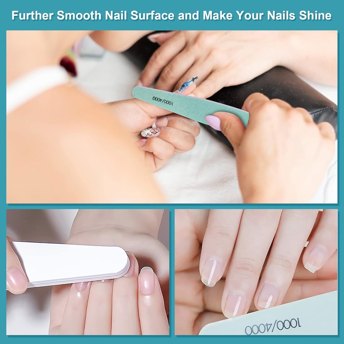 15pcs 1000/4000 Grit Nail Files for Natural Nails, Emery Boards for Natural Files, Double-Sided Nail Buffering Manicure Pedicure Nail Supplies Tools for Toenail Fingernail for Home & Salon