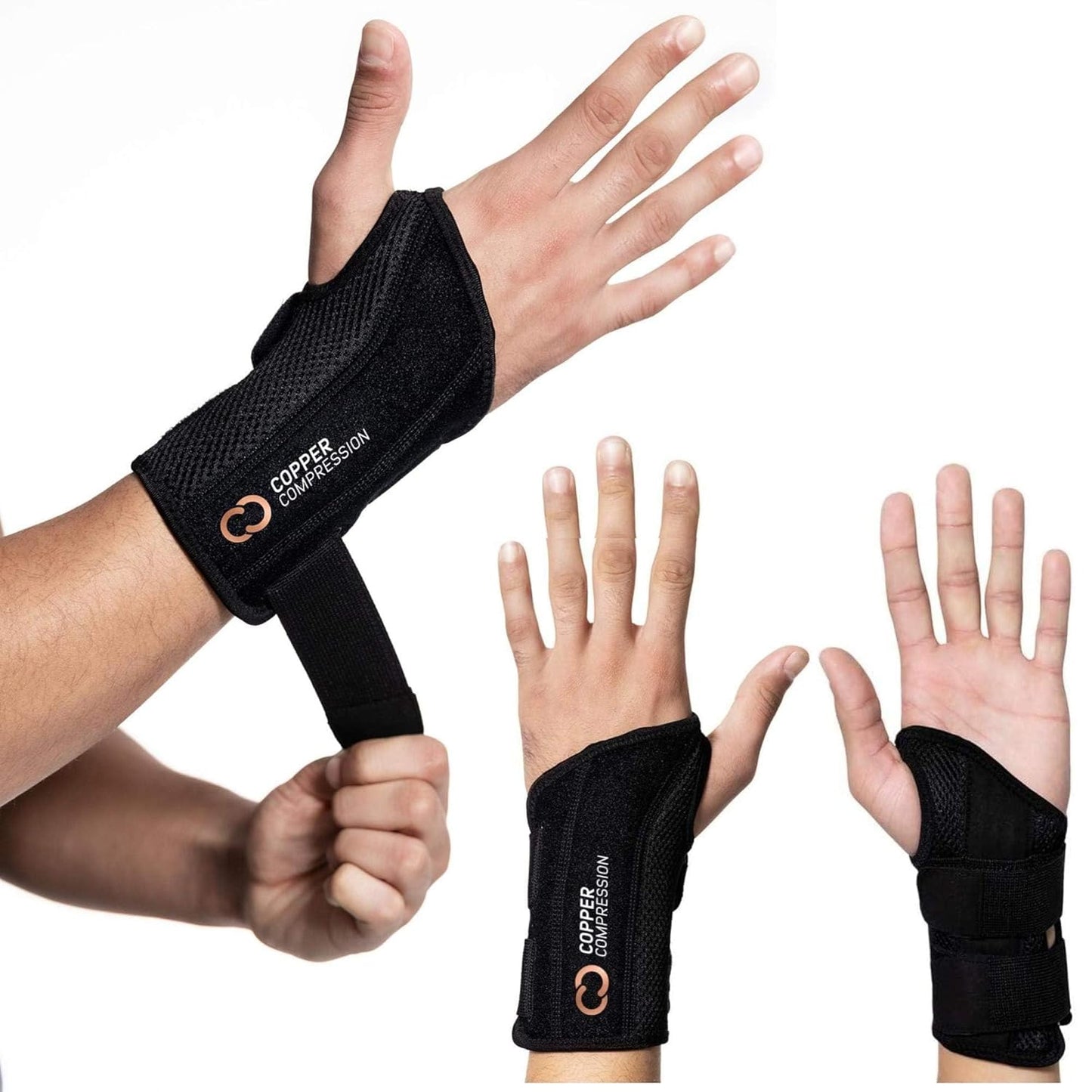 Copper Compression Advanced Wrist Brace - Copper Infused Adjustable Orthopedic Support Splint for Pain, Carpal Tunnel, Arthritis, Tennis Elbow, Tendinitis, RSI, Ganglion Cyst for Men Women Right S/M