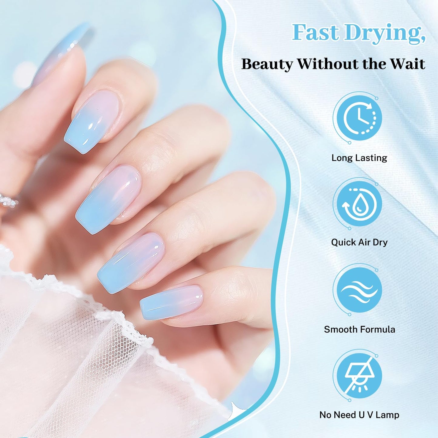 16.5ml Jelly Baby Blue Nail Polish Large Volume Quick Dry Nail Polish, Long Lasting Shine, Fingernail Toenail Nail Art DIY Home Travel Nail Art Gift
