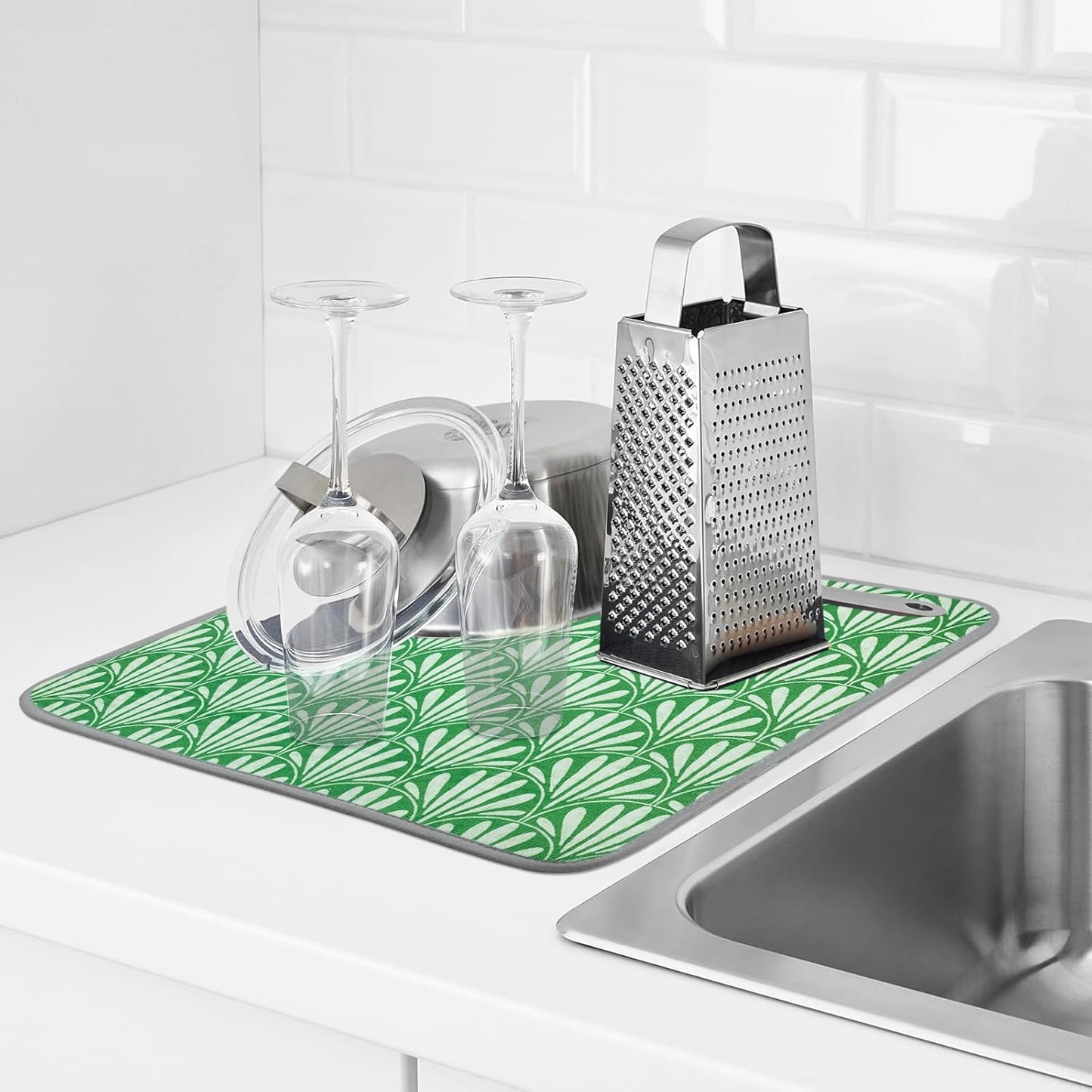 SHIYUE Dish Drying Mat for Kitchen Counter Super Absorbent Spring Kitchen Decor Microfiber Drying Matainers Rack Fast Pad Dish Drainer Mats(Bohe Green Flower,16''x18'')