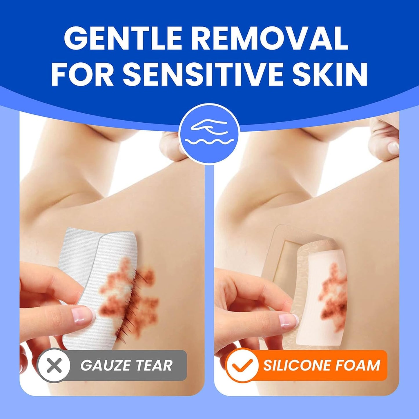 Large Waterproof Bandages 6x6 Silicone Foam Dressing for Sensitive Skin Wound Care, Adhesive Cohesive Pad with Border for First Aid, Post Surgical and Burn, Pressure, Scar Healing (10 PCS)