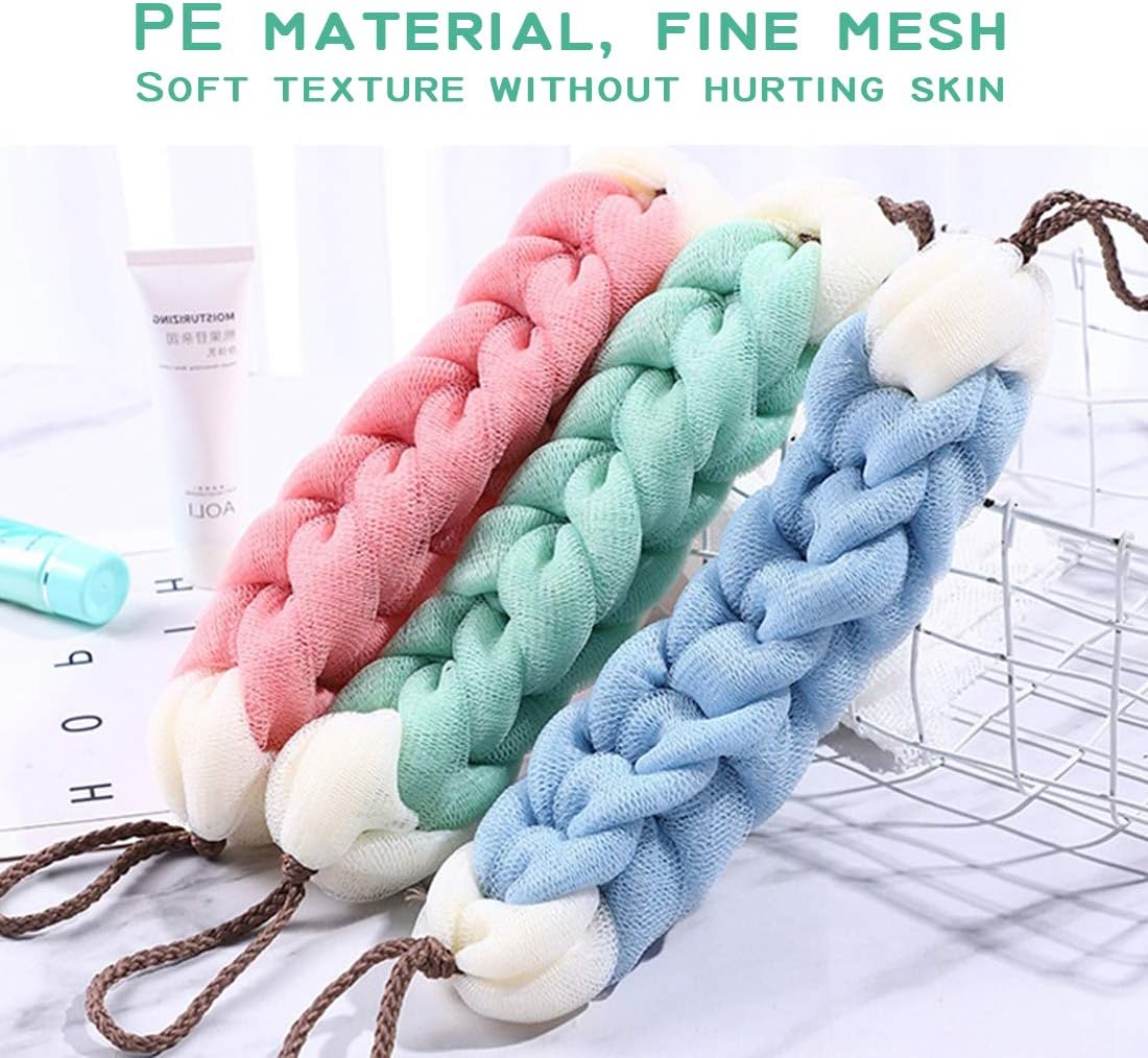 AARainbow 4 Packs Long Stretch Back Sponge with Rope Handles Back Scrubber Body Sponges for Bathing, Bath Shower Mesh Sponge Body Deep Cleaning for Men & Women (Blue+Grey+Green+Pink)