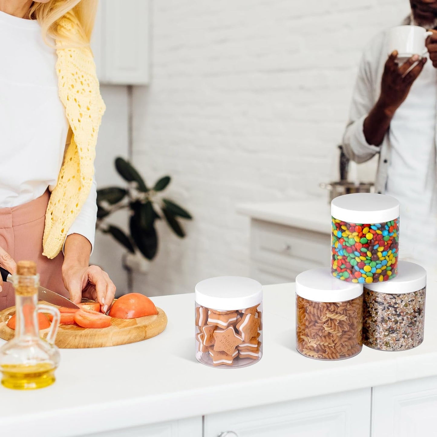 SATINIOR 24 Pieces Empty Clear Plastic Jars with Lids Round Storage Containers Wide Mouth for Beauty Product Cosmetic Cream Lotion Liquid Butter Craft and Food(White Lid,16 oz)