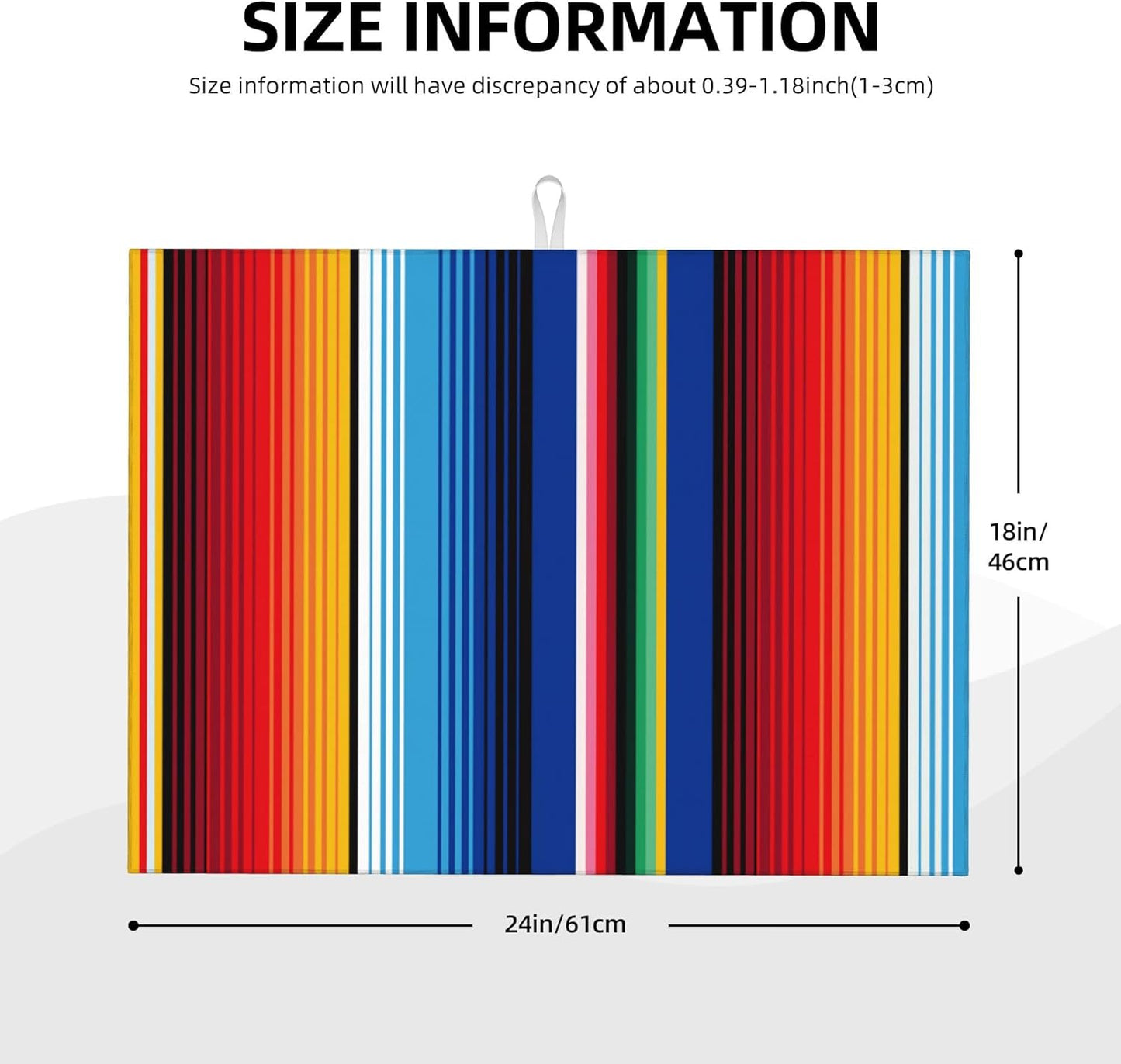 Mexican Dish Drying Mat for Kitchen Counter Rainbow Colorful Stripe Dish Drainer Rack Mats Washable Absorbent Reversible Microfiber Drying Pad Kitchen Accessories 18"x24"