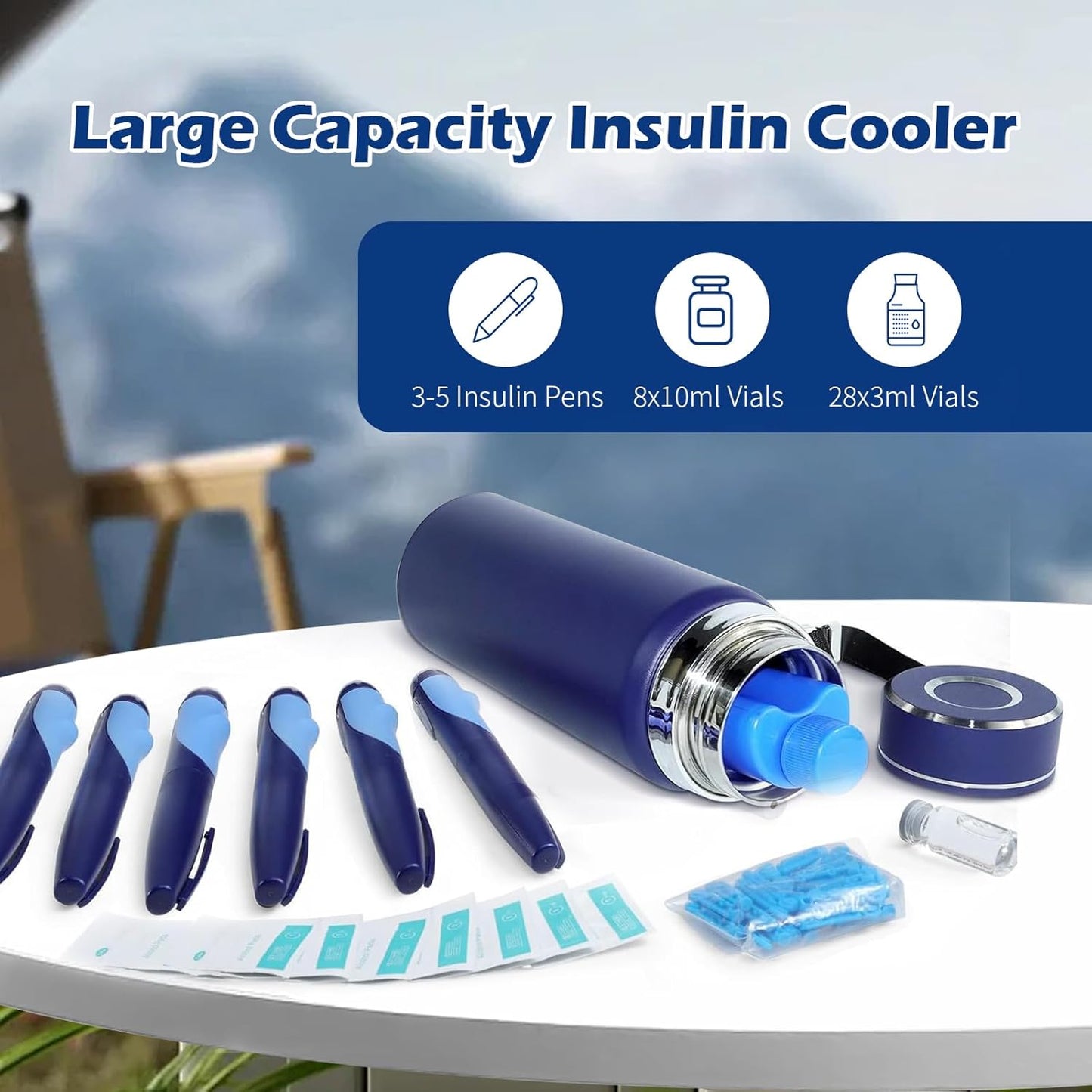 Insulin Cooler Travel Case – TSA Approved 24H Medication Cooler, Large Capacity Fits 3–5 Pens with Reusable Ice Pack – Lightweight Diabetes Travel Bag for Medications (Blue)