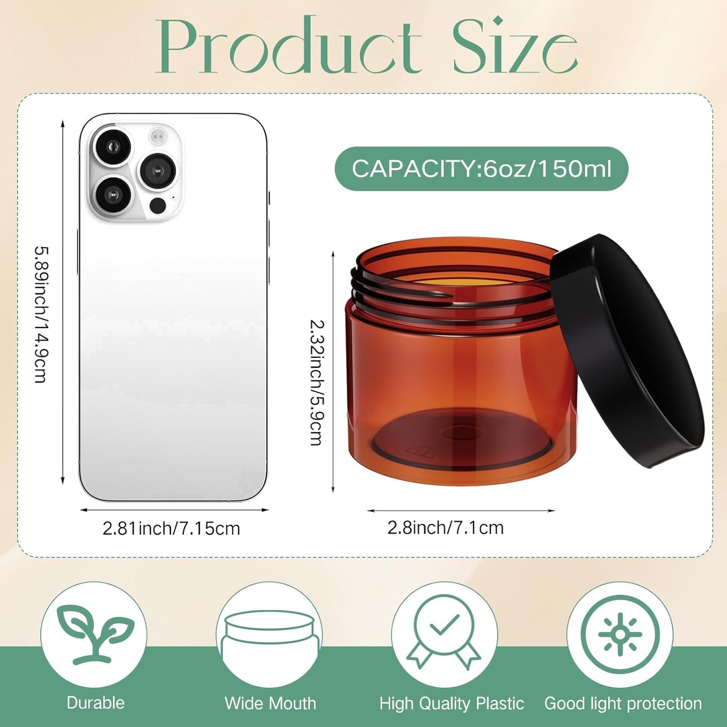 Patelai 4 Pieces Round Wide-mouth Leak Proof Plastic Container Jars with Lids for Travel Storage Makeup Beauty Products Face Creams Oils Salves Ointments DIY Making(6 Ounce,Amber)