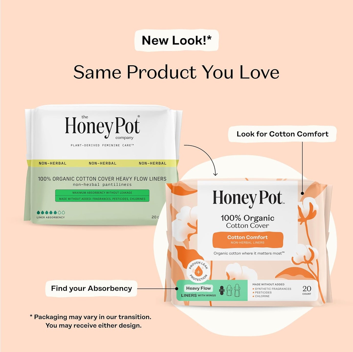 The Honey Pot Company - 80ct - Non-Herbal Heavy Panty Liners for Women w/Wings - Organic Cotton Cover & Ultra-Absorbent Core - Sanitary Pads - Feminine Care
