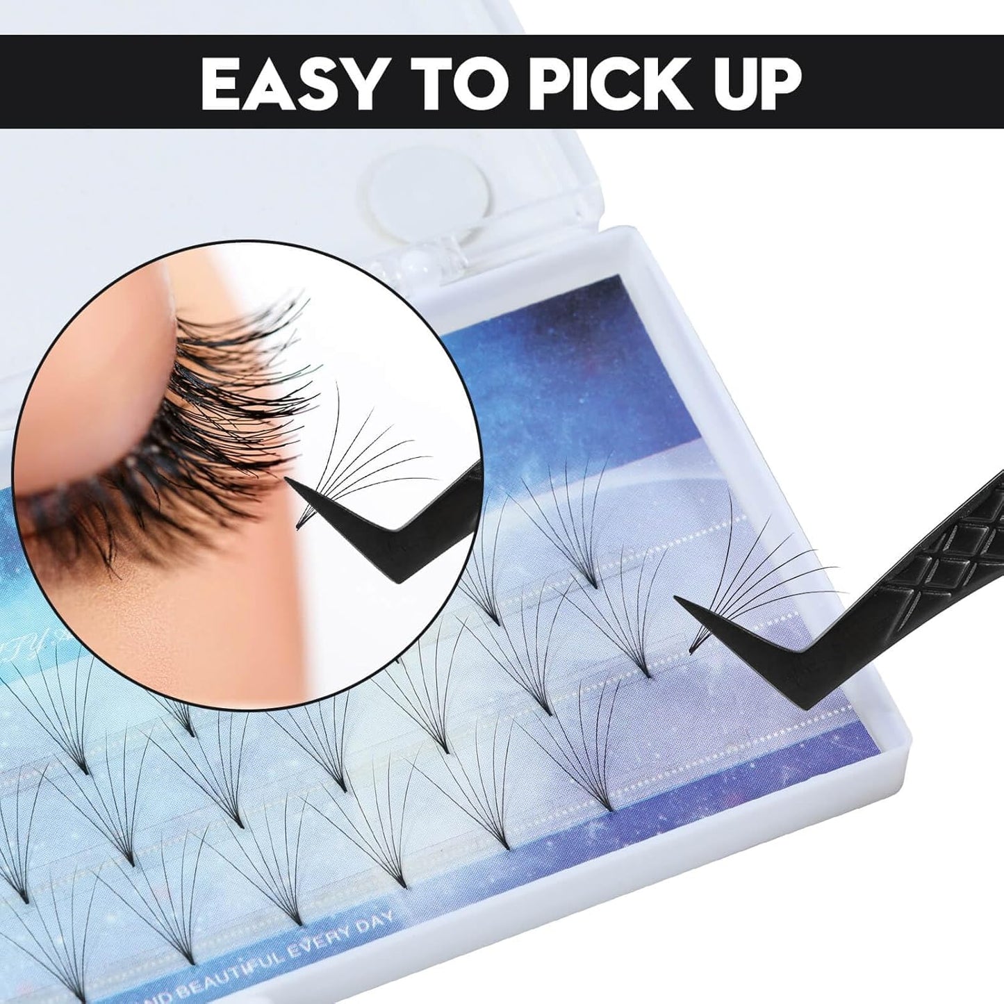 Ms.Queen Fiber Tip Lash Tweezers, Precise Diamond Grip L-Shape Boot Volume Eyelash Extension Tweezers,Black