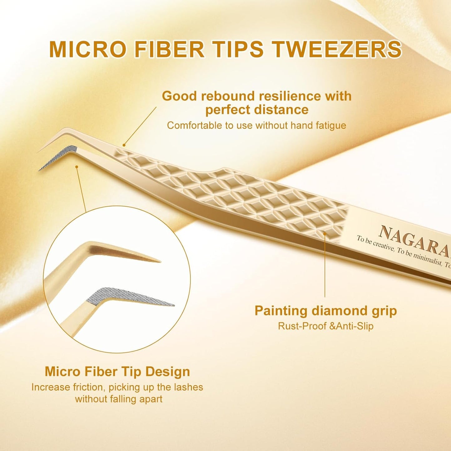 NAGARAKU Precision Fiber Tip Tweezer for Eyelash Extensions Diamond Grip Anti-Static Anti-Slip Premium Stainless Steel Pointed Volume Eyelashes Boot Tweezers Supplies with Box(80 Degree Tweezer AG-10)