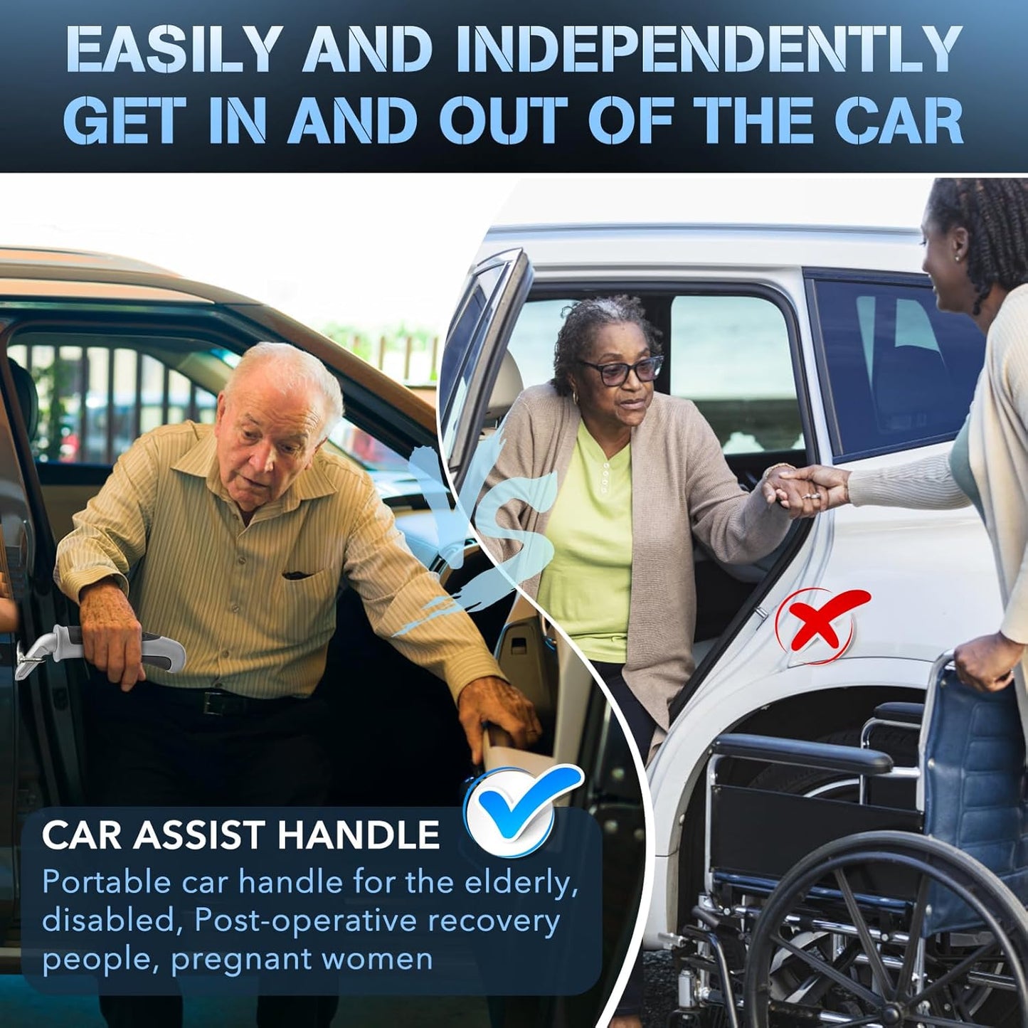 Car Door Handle for Elderly Car Handle Assist Support, Portable Auto Grab Handles for Handicap Seniors, Light Grey and Black 2 Pcs