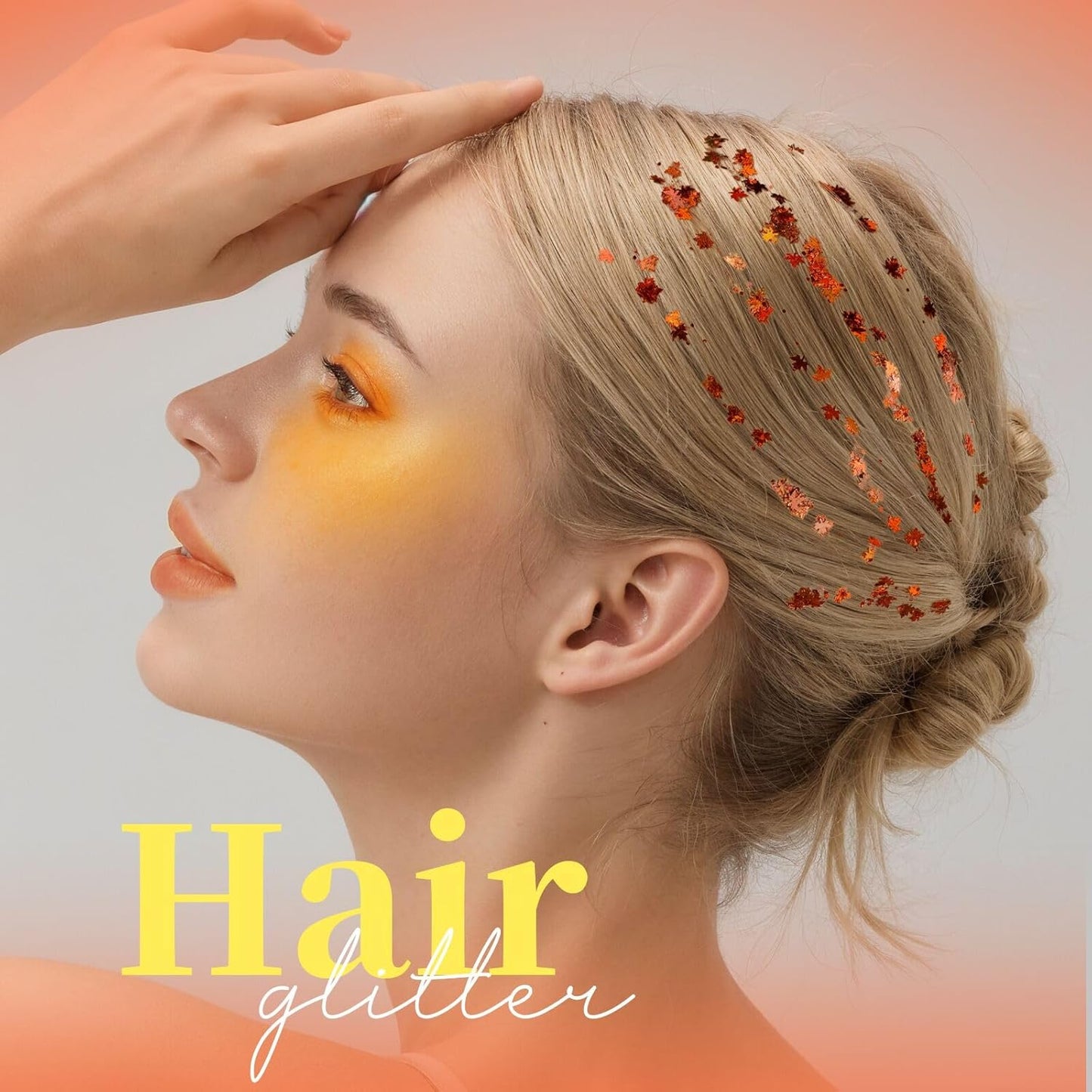 Teenitor Face Glitter, Orange Body Glitter Gel, Holographic Glitter for Face and Body, Hair, Makeup for Festival Party Cheer Makeup