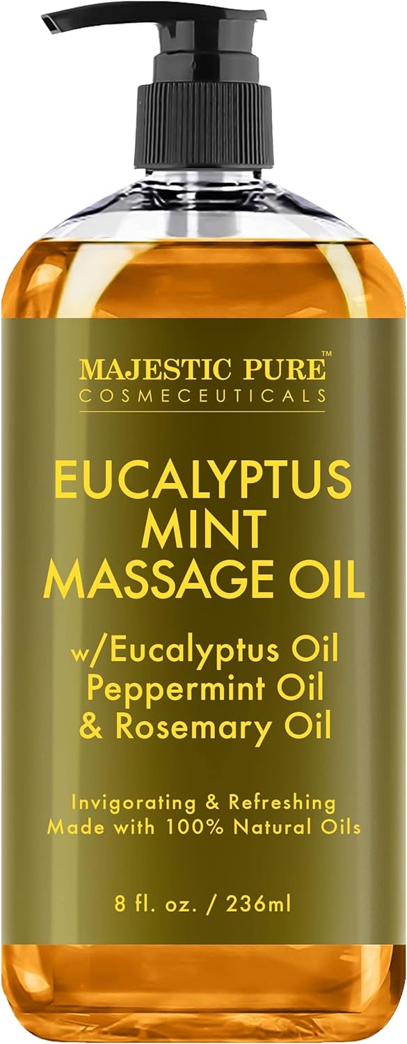MAJESTIC PURE Eucalyptus Mint Massage Oil for Massage Therapy - Refreshing, and Relaxing - Natural Oils with Eucalyptus Essential Oil - for All Skin Types - Men and Women - 8 fl oz