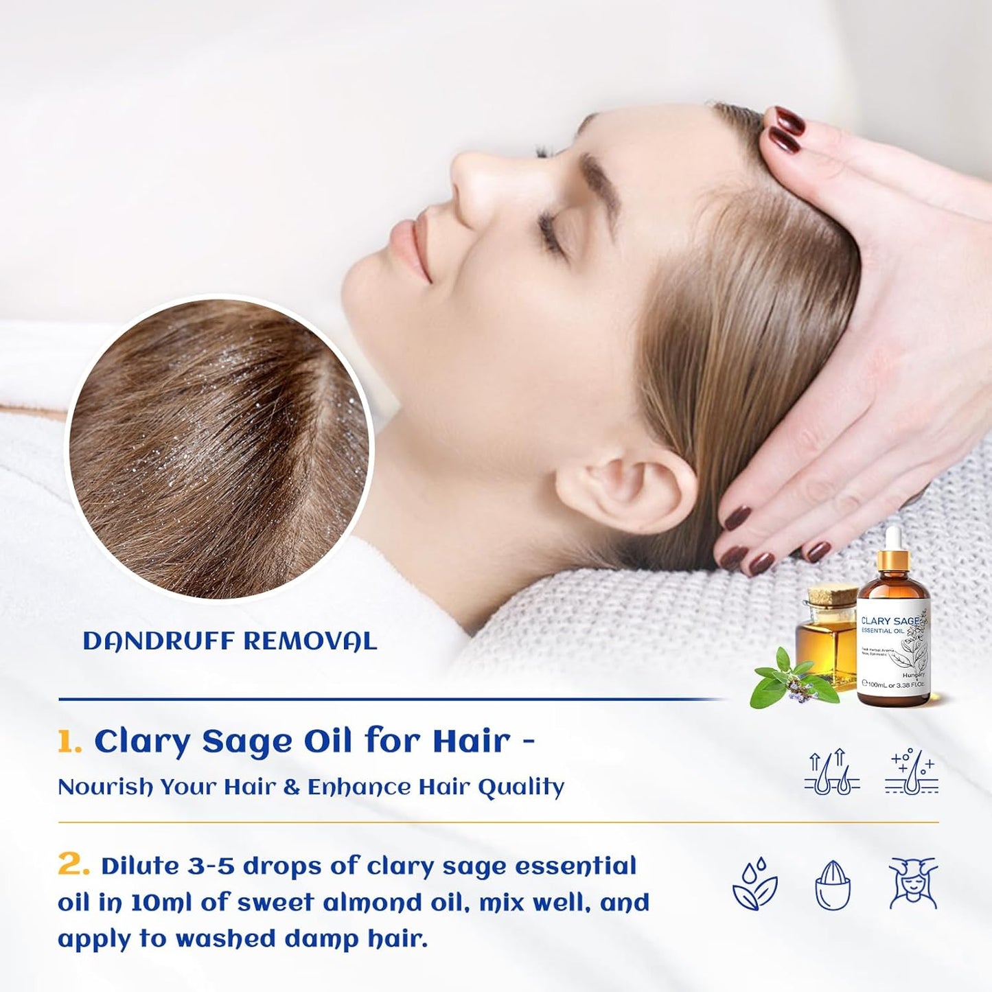 HIQILI Clary Sage Oil Essential, Herbal Sooth Aroma in Diffuse, Meditation, Calming Sleep at Bedtime, Body Massage, Moisturize Skin, DIY Deodorant Spray - 100ML