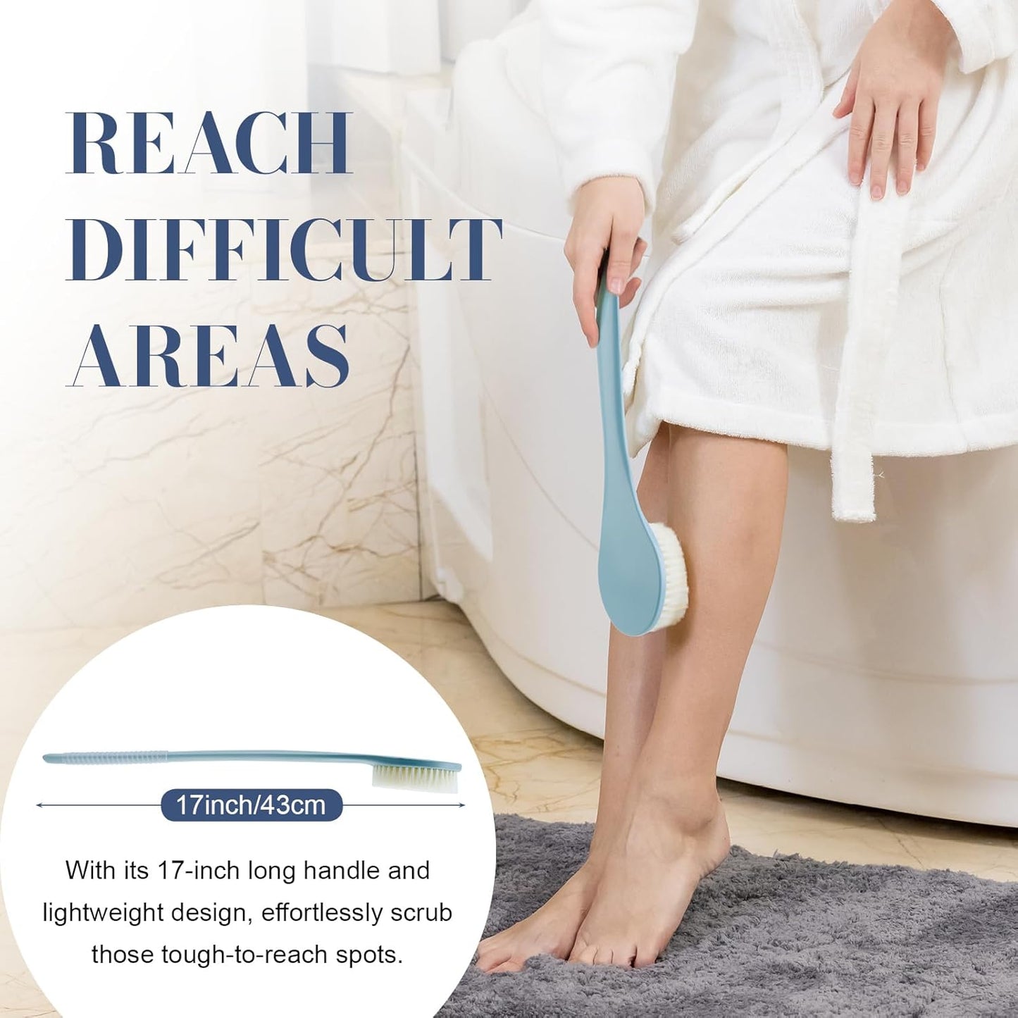 Back Scrubber for Shower, Shower Body Brush for Cleaning with Long Handle for Showering, 17 Inch Back Washer Exfoliator for Shower Men Women with Non-Slip Handle, Adhesive Hook (Blue)