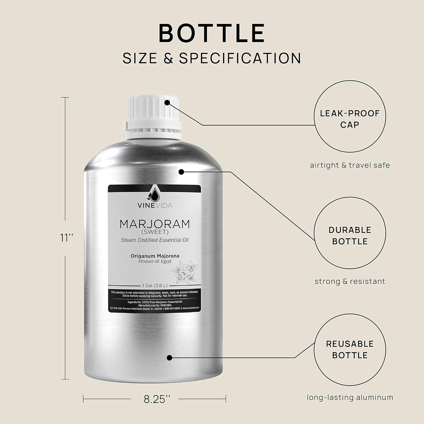 VINEVIDA Marjoram Essential Oil - Gallon Marjoram Oil Undiluted - Bulk Gallon Essential Oil for Soap Making & DIY Candle Scents - 8 lbs