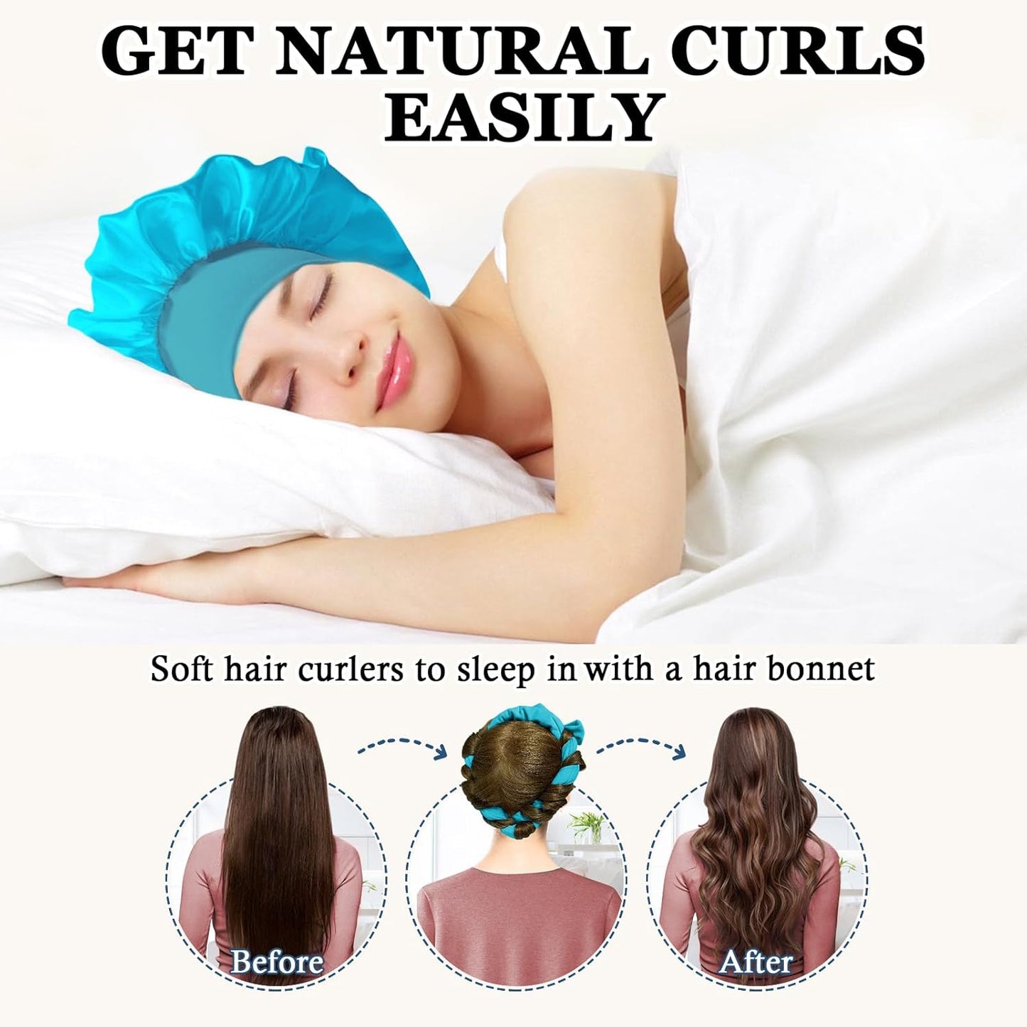 Heatless Curls Overnight Hair Curler, 70" Soft Hair Curlers to Sleep In No Heat Curls Overnight, 9 PCS No Heat Curlers Set for Women - Blue