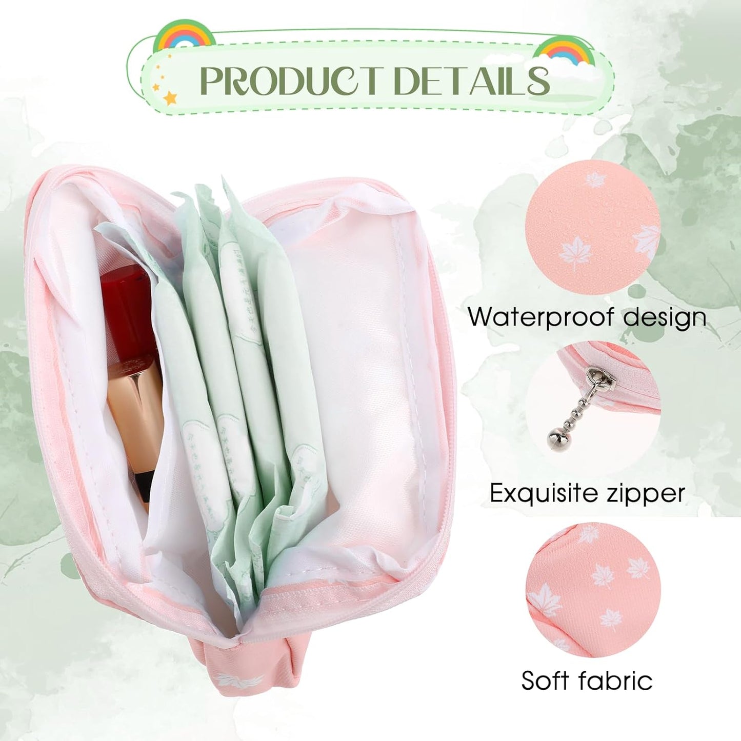 Jeffdad 3pcs Sanitary Napkin Storage Bag, Portable Reusable Menstrual Pads Bags Women Tampon Bags Feminine Products Bag Period Kit Bag (Type Two)