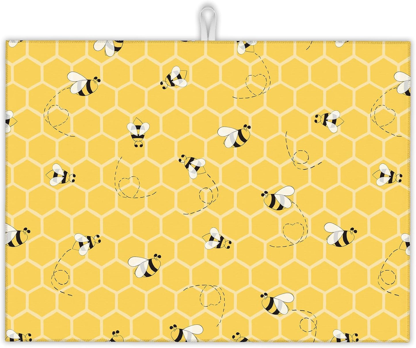 Yellow Bees Dish Drying Rack Mats Decor,Honey Honeycombs Dish Pad Drying Mat Kitchen Counter 18x24 Inch Absorbent Reversible Microfiber for Coffee Bar Sink Countertop