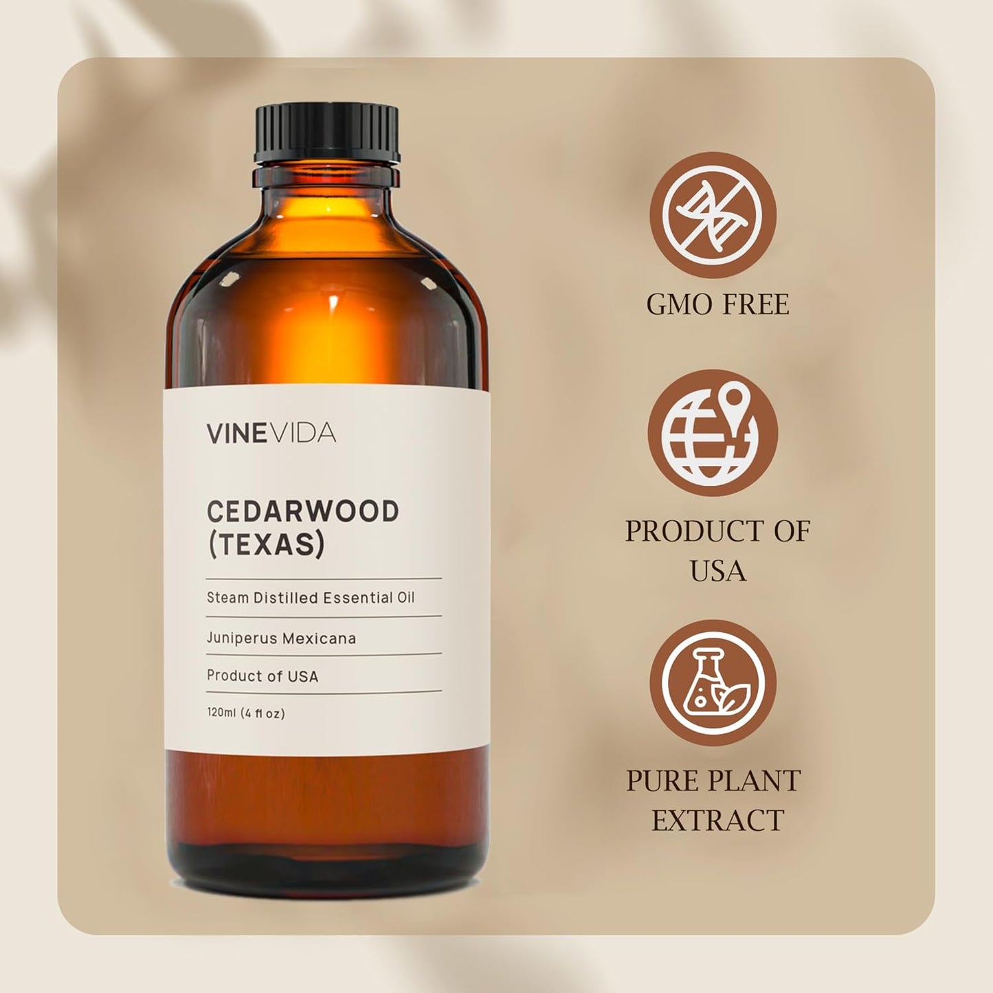 Vinevida Cedarwood (Texas) Essential Oil 4 oz - Undiluted - DIY Candle Scents & Bulk for Soap Making