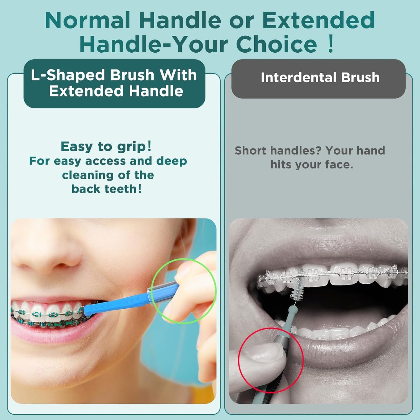 50 Count Angle Interdental Brushes for Braces, 5 Sizes, Extra Tight(0.6mm), Tight(0.7mm), Medium(0.8mm), Wide(1.0mm,1.2mm), L- Shaped Interproximal Floss for Dental Plaque Removal Health