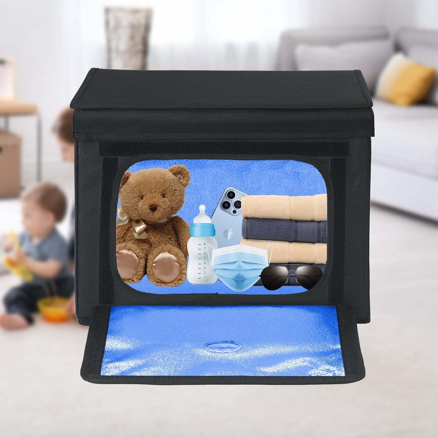 Large UVC Sanitizer Box with Ozone, Foldable Cleaner Bag with Timer, 36L/9.5gal UV Light Bulb Black Tote for Shoes, Cell Phone, Baby Bottle, Key, Towel