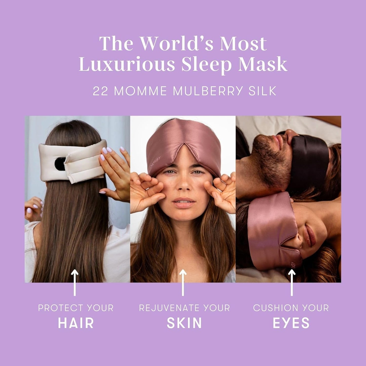 DROWSY Silk Sleep Mask - Face-Hugging, Padded Cocoon for Luxury Sleep in Total Darkness - 100% Pure Mulberry Silk (Lavender Haze)