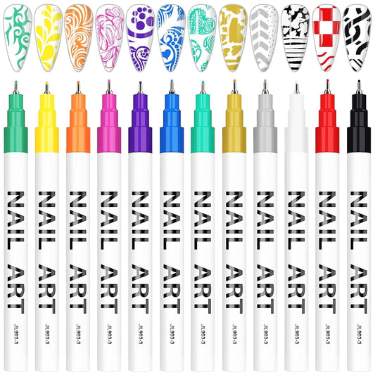 12 Color 3D Nail Art Pens Set, Kalolary 0.5MM Nail Pens Nail Point Graffiti Dotting Pen Drawing Painting Liner Brush for DIY Nail Art Beauty Adorn Manicure Tools