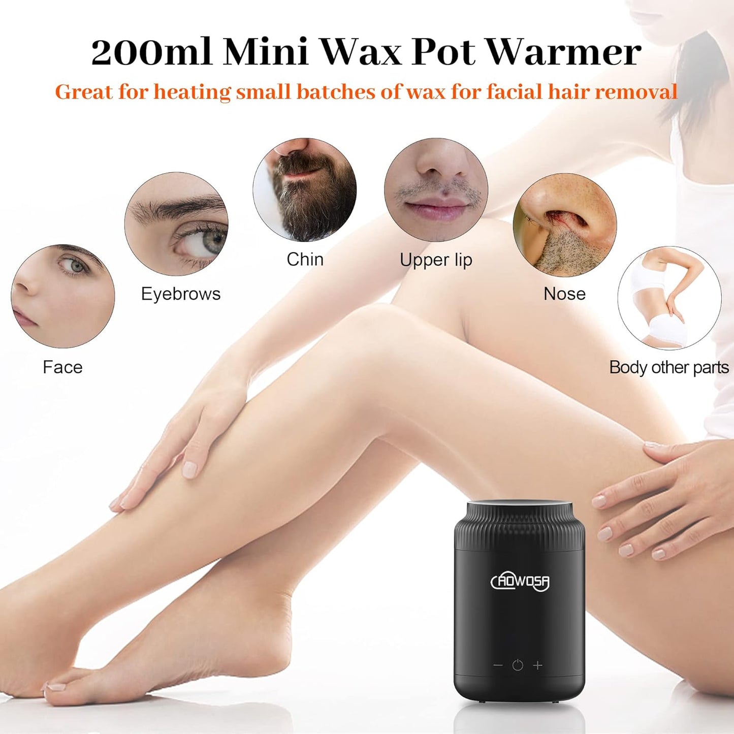 Mini Wax Pot Warmer for Hair Removal, Professional Portable Digital Wax Heater Machine for Facial Body SPA Salon, with 200ml Non-stick Pot, ℃/℉ Switchable Display, 100 Brow Sticks