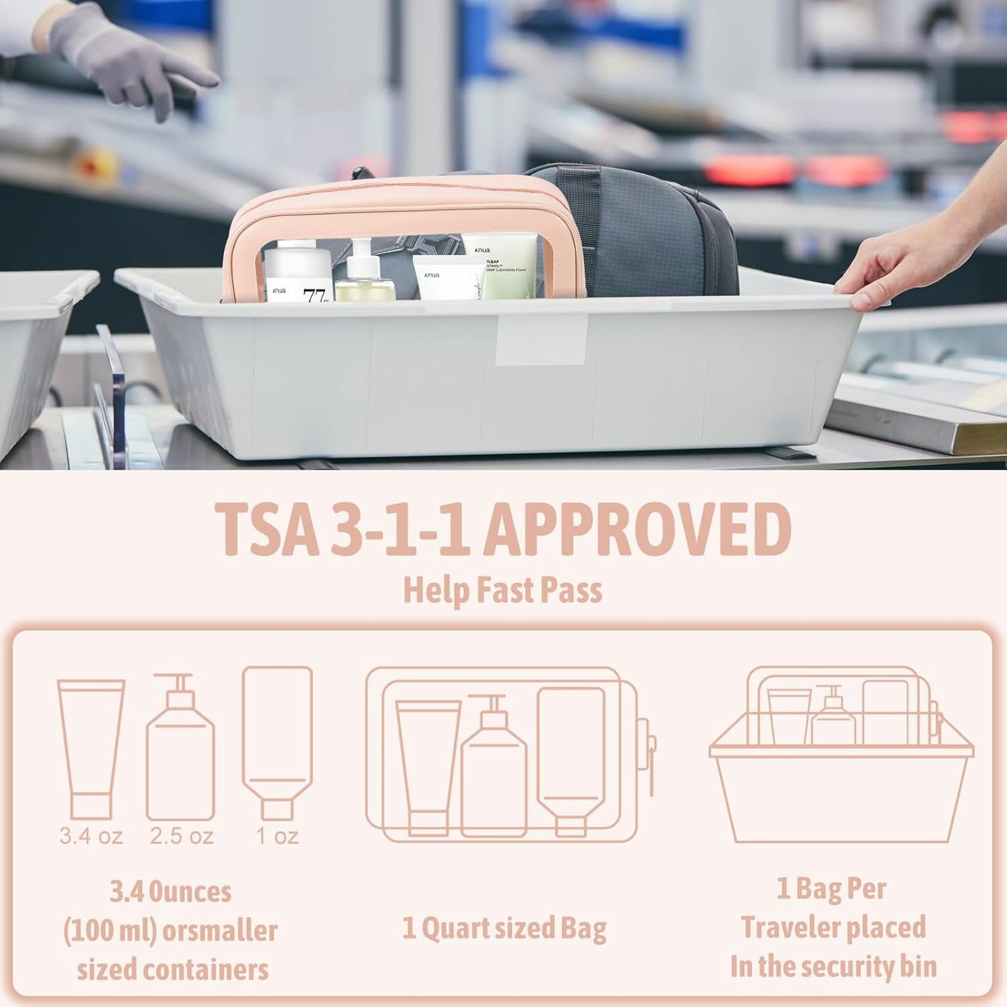 3Pack Clear Toiletry Bag,TSA Approved Travel Makeup Pouch with Zipper for Cosmetics and Toiletries，Diaper Bag Organizer Pouch Set，Women's Purse Organizer and Clear Car Bag