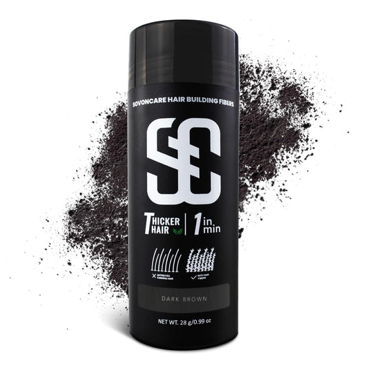 SOVONCARE Hair Fibers for Thinning Hair Dark Brown, Hair Building Fibers for Bald Spots Undetectable & Natural, Conceals Hair Loss, Fill In Fine Hair Powder Hair Thicker Instantly for Women & Men 28g