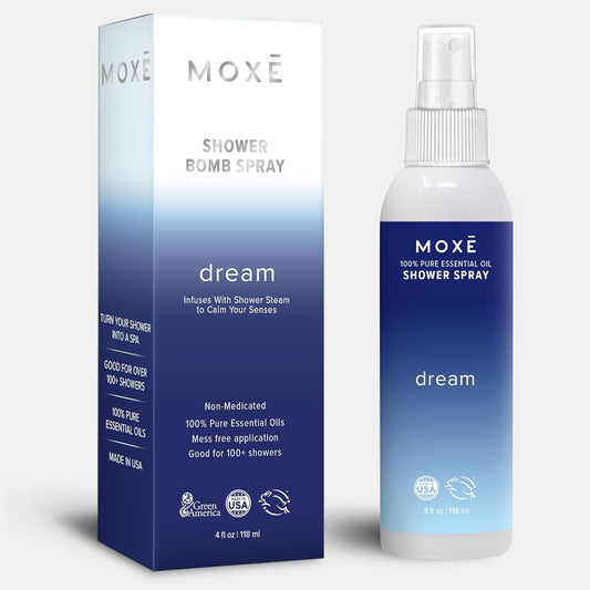 MOXĒ Dream Lavender & Chamomile Shower Mist, Spa Steam Spray, Certified Natural Essential Oils, Aromatherapy, Tension Relief, USA Made, 4 Ounces