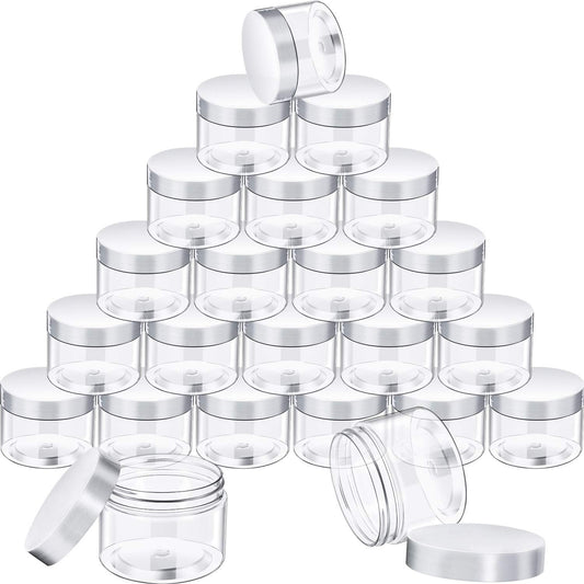 SATINIOR 24 Pieces Empty Clear Plastic Jars with Lids Round Storage Containers Wide Mouth for Beauty Product Cosmetic Cream Lotion Liquid Butter Craft and Food(White Lid,16 oz)