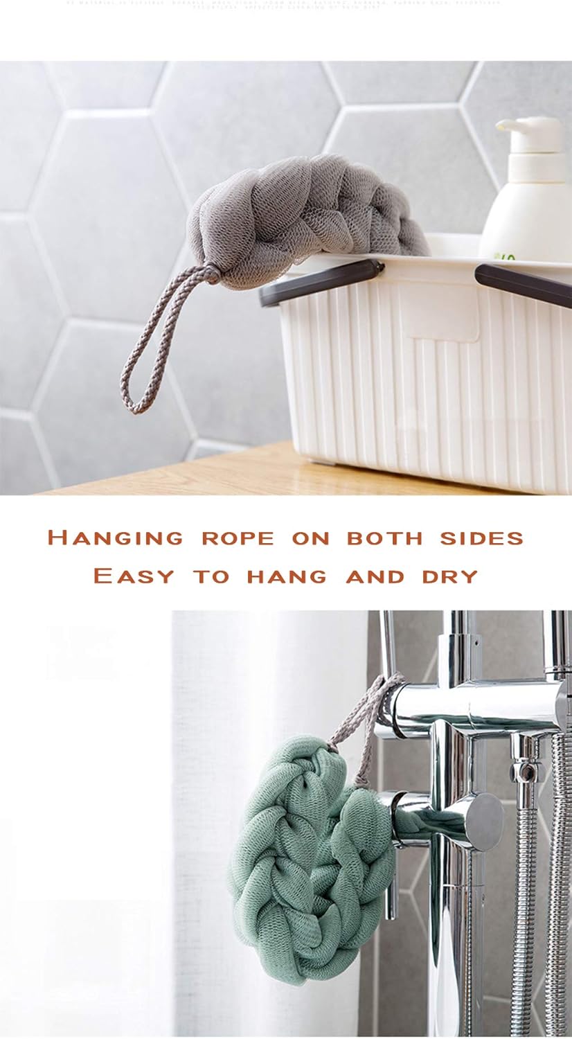 AARainbow 2 Packs Long Stretch Back Sponge with Rope Handles Back Scrubber Bath Shower Mesh Sponge Exfoliating Body Scrub Stretch Braided Loofah for Men and Women (2 Gray)