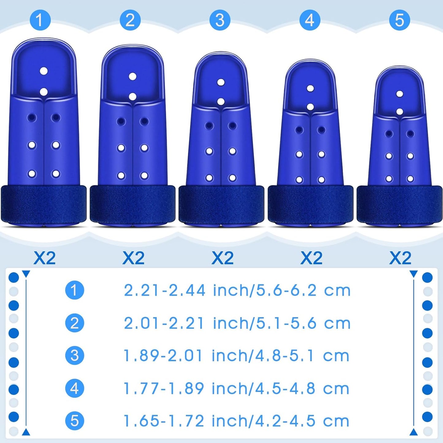 BBTO 10 Pcs Mallet Finger Splint, 5 Sizes Finger Support Brace Stabilizer Straightener Plastic Fingertip Protectors Arthritis Knuckle Immobilization for Thumb Pinky Middle Index Ring(Dark Blue)