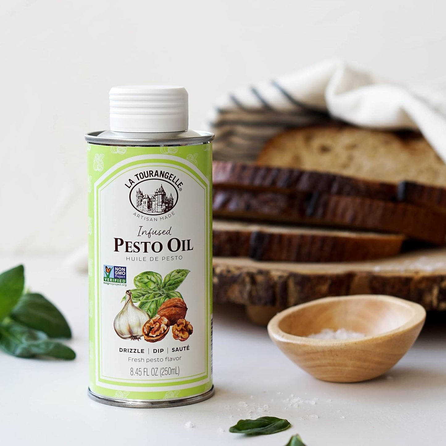 La Tourangelle, Pesto Infused Oil, Drizzle onto Pasta and Salads, Whisk in Seasonings for Easy Dipping Sauce, Vinaigrette, or Marinade, 8.45 fl oz