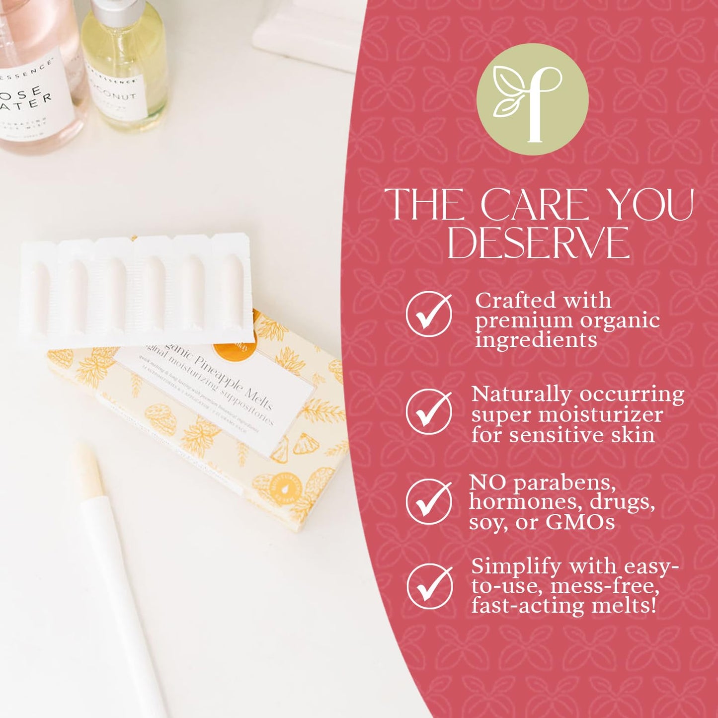 Femallay Organic Vaginal Moisturizing Suppositories – Pineapple 2 Pack – 100% Natural Relief for Dryness, Odor & Daily Feminine Discomfort – 14 Count + Applicator