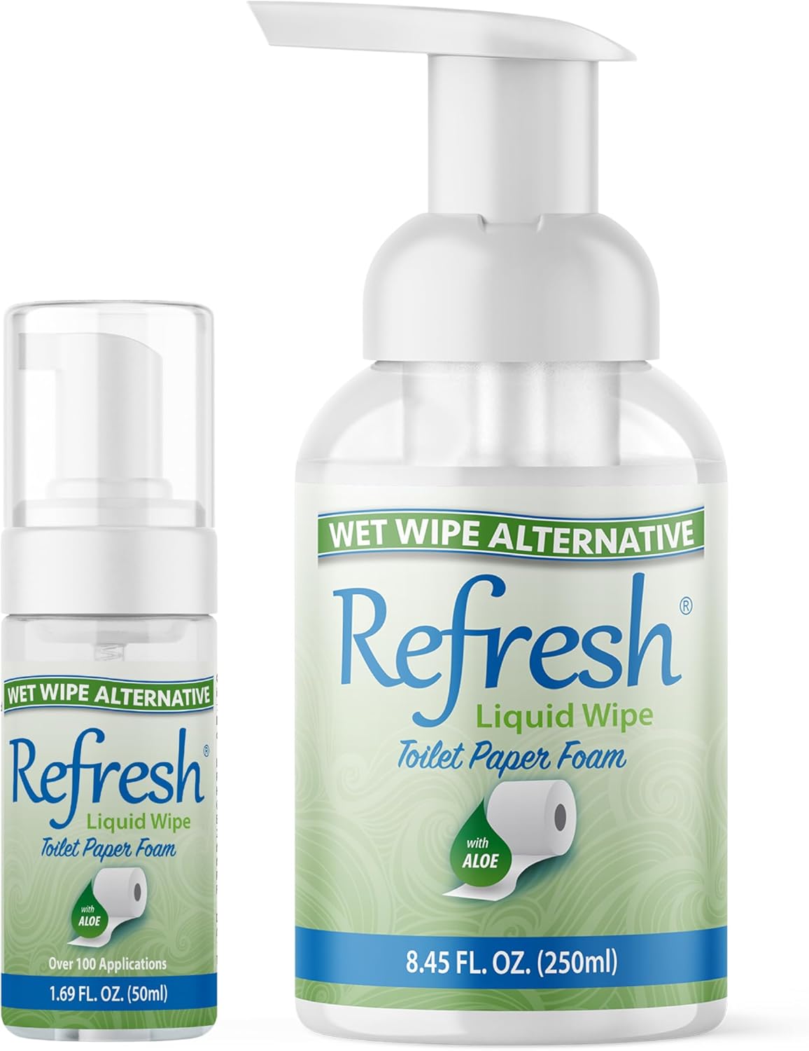 Refresh Liquid Wipe: Toilet Paper Foam. Eco-Friendly Wet Wipe Alternative with Witch Hazel and Aloe. Plumbing and Septic Safe. 250ml/50ml (10.14 Fl Oz Total) Combo Pack