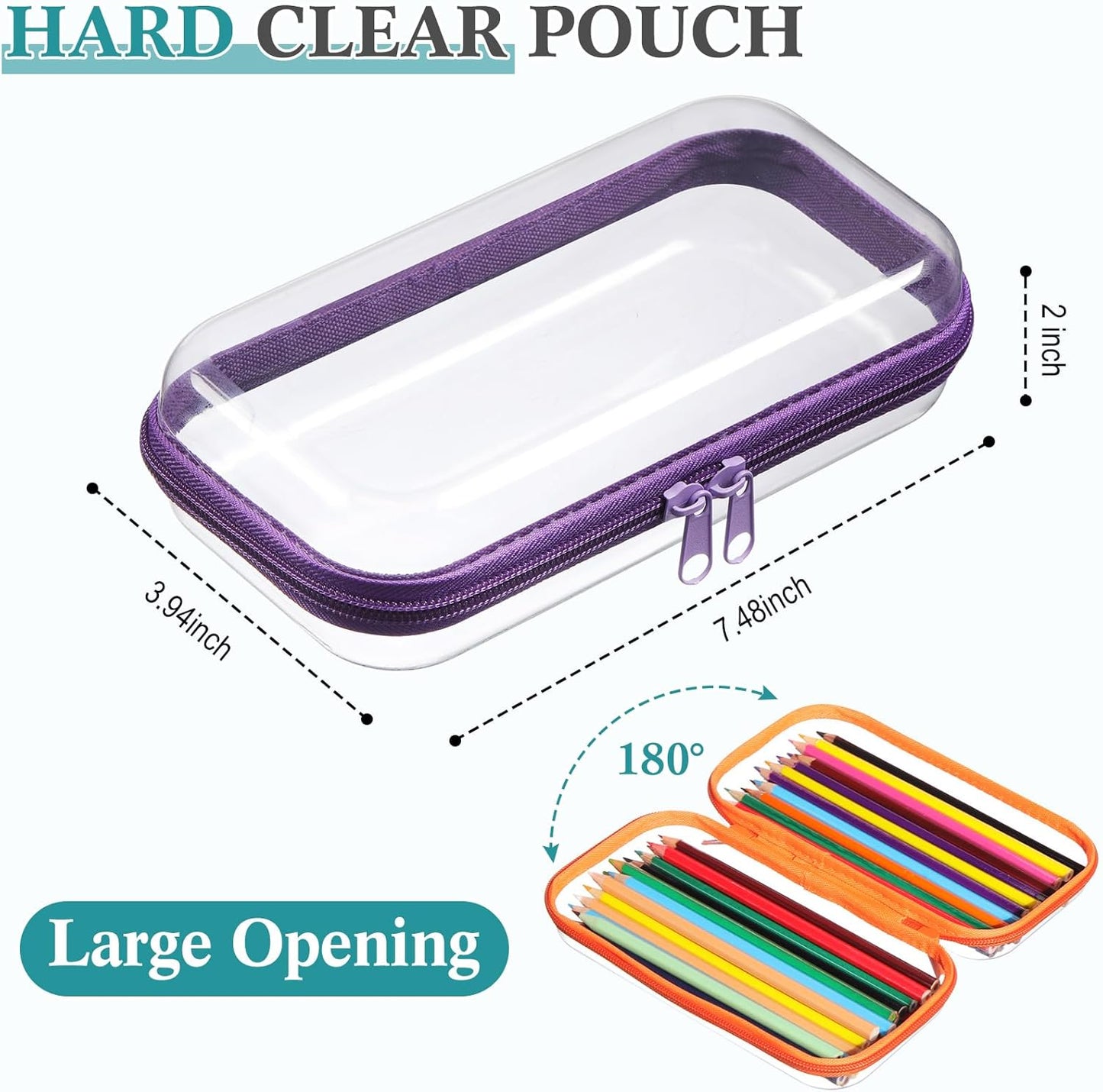 Sanwuta 6 Pcs Clear Hard Zipper Case Pencil Pouches Hard Plastic Zipper Pouches Makeup Bag Transparent Cases for Snacks Plastic Storage Organizer Box for Travel