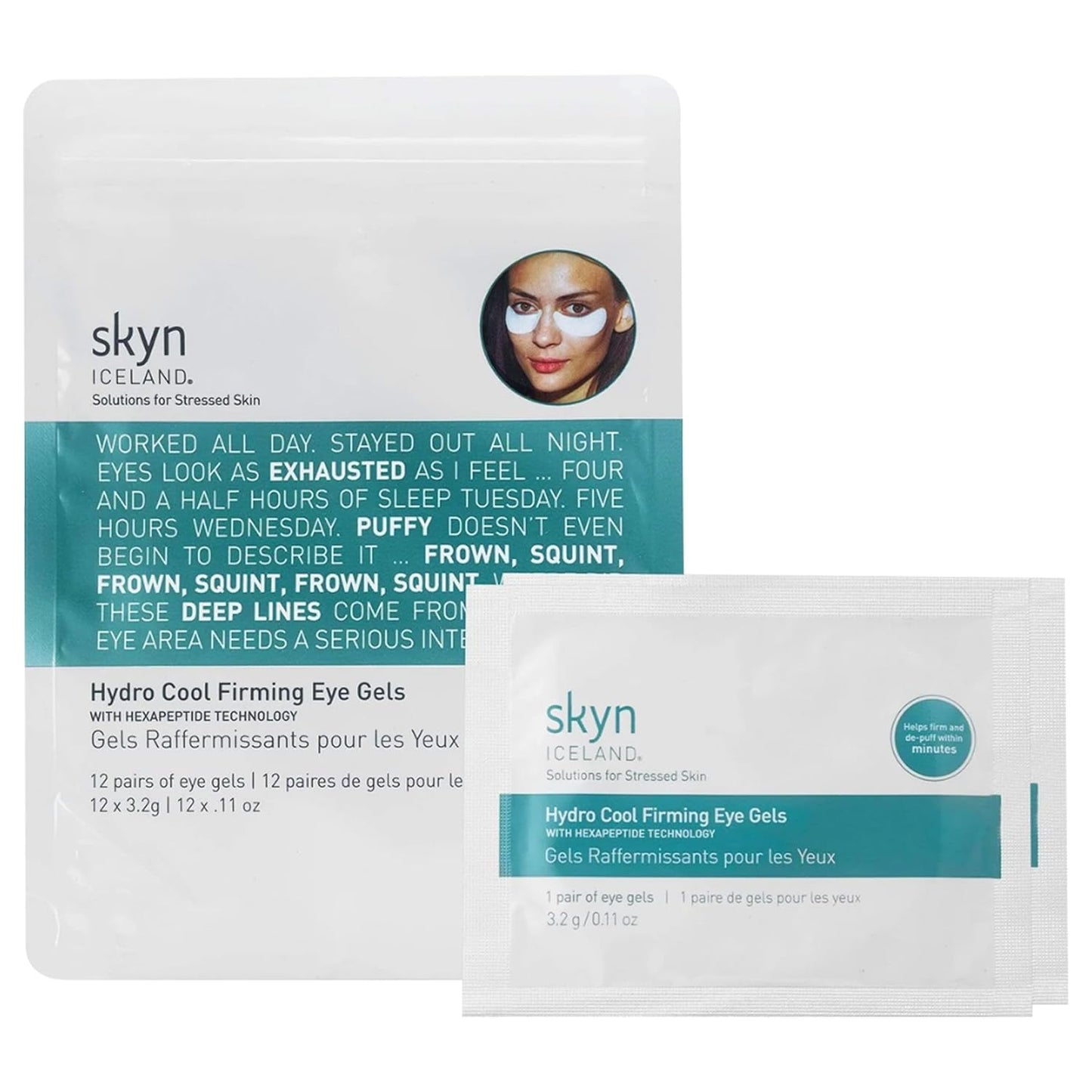 Skyn ICELAND Hydro Cool Firming Under Eye Patches, Instant Cooling for Puffy, Tired Eyes with Peptides and Coenzyme Q10, 10 Minute Treatment, Vegan, All Skin Types, 12 Pairs
