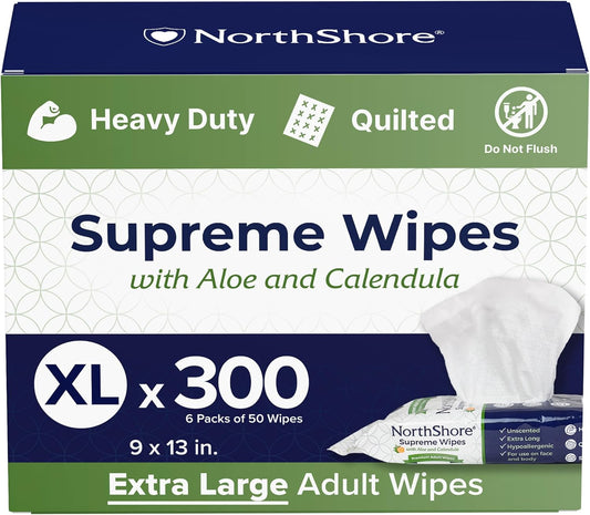 NorthShore Supreme Heavy-Duty Quilted Wipes, X-Large, Case/300 (6/50s)