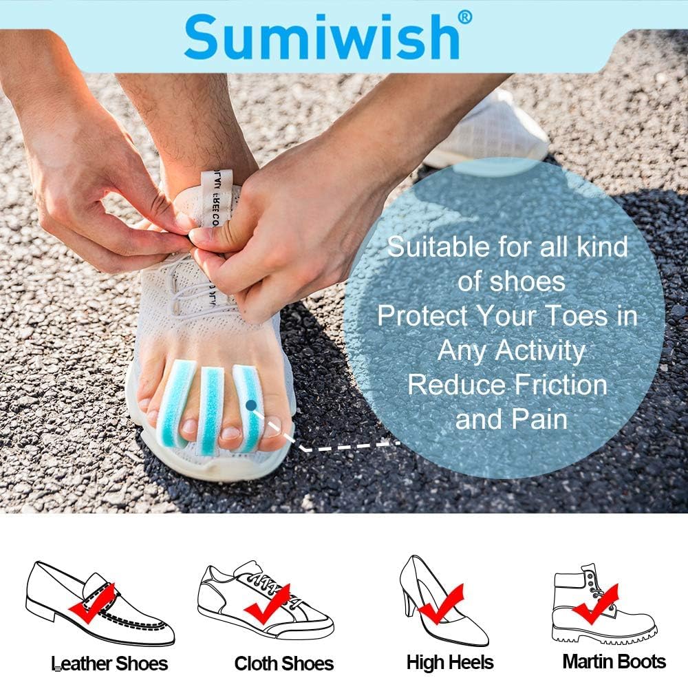 Sumiwish Foam Toe Separators, 20 Pack Breathable Toe Spacers, Reduce Friction and Relieve Corns Pain, Overlapping Toes Corrector - (Blue)