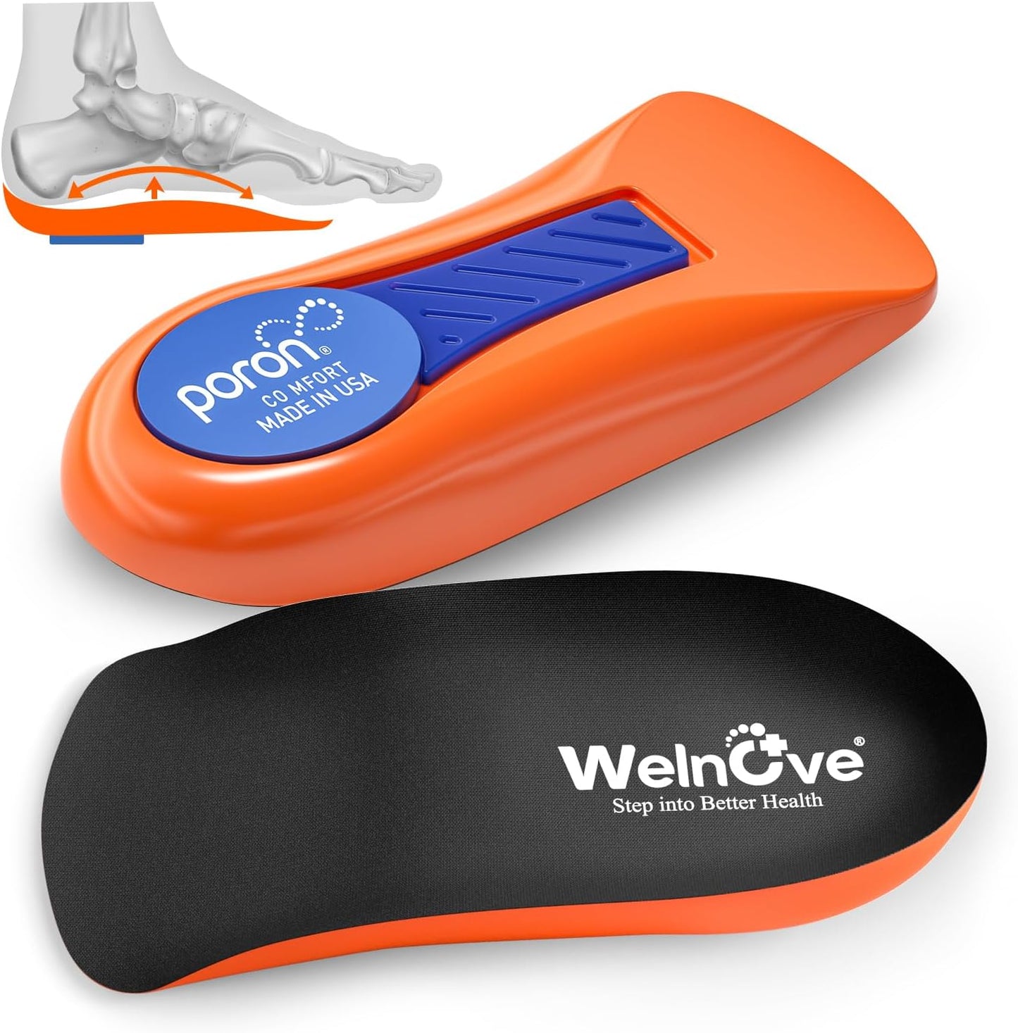 Plantar Fasciitis Heel Support Inserts - Welnove Premium Arch Support Heel Cushion Cups for Heel Pain Heels Spur Achilles Tendonitis - Orthotic Shoe Insert for Women's 6-9, Men's 5-8 (1 Pair)